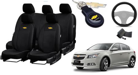 Imagem de Kit de Capas de Couro de Designer para Cruze 2013 - Couro Impermeável + Chaveiro + Capa de Volante