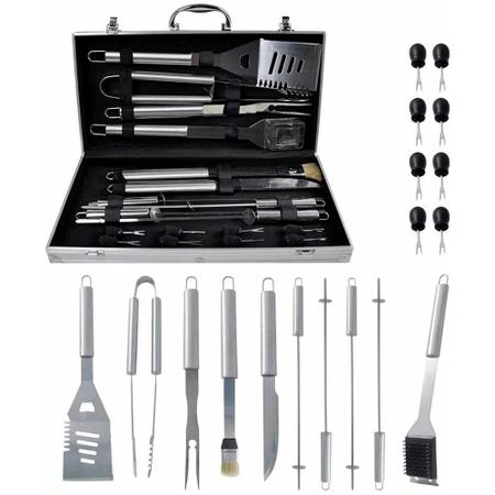 Imagem de Kit de Churrasco Inox 18 Peças C/ Maleta em Alumínio 47x24cm Casita