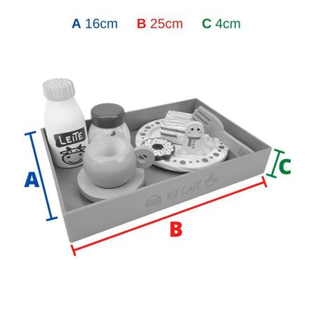 Kit de Comidinha de Brinquedo Infantil de Madeira Café 9 Pçs