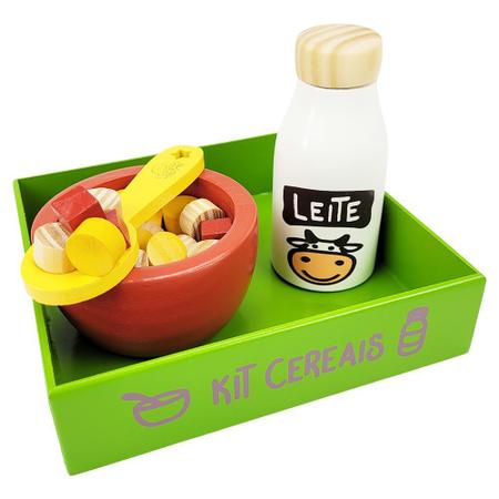 Kit de Comidinha de Brinquedo Infantil Madeira Cereais 30 Pç