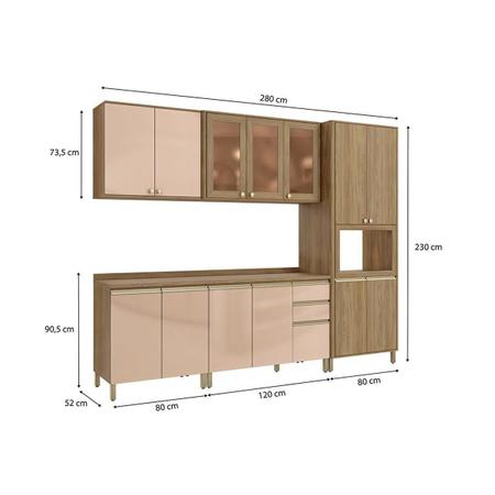 Imagem de Kit de Cozinha 7 Peças Curve (2 Armários + 2 Balcões + 1 Paneleiro + 2 Complementos) C10P12 Nogueira/Macadamia - Kappesberg