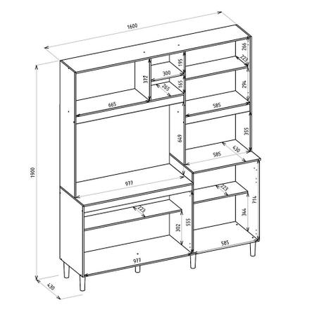 Armário Cozinha Kit Nicioli Alecrim Chumbo/ Concreto/ Ripado cinza