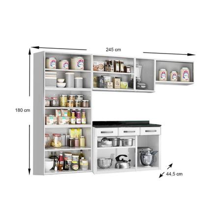 Imagem de Kit de Cozinha Completa 4 Peças Rubi  (2 Armários + 1 Balcão + 1 Paneleiro) C4P27 Branco - Telasul