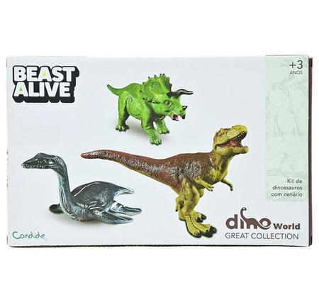 Kit De Dinossauros Com Cenario Dino World Master Beast Alive - Verde CANDIDE