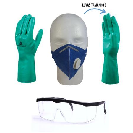 Imagem de Kit De Epi Proteção Quimica, Mascara Óculos E Luva Nitrilica