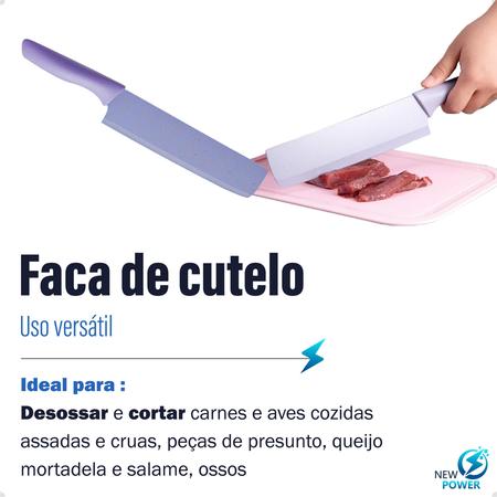 Imagem de Kit De Facas Para Cozinha E Churrasco 6 Peças Antiaderente Fio Navalha Colorido Linha Premium