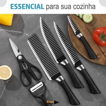 Imagem de Kit De Facas Para Cozinha E Churrasco Com 6 Peças Antiaderente Fio Navalha Linha Premium