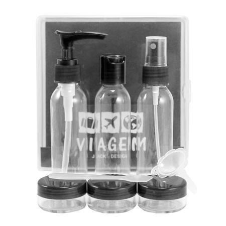 Imagem de Kit de Frascos Viagem Bolsa Shampoo Sabonetes Álcool Cremes 9 Peças