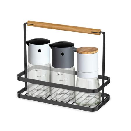 Kit de Galheteiro com Moedor - 03 peças com suporte em Metal - Yoi Imagem de Kit de Galheteiro com Moedor - 03 peças com suporte em Metal - Yoi