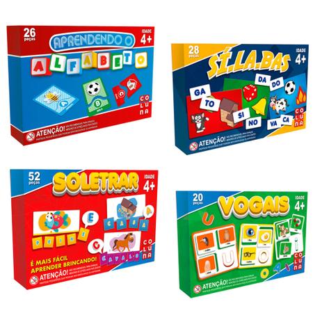 Imagem de Kit de Jogos Alfabetização Escolar Soletrar + Silabas + Alfabeto + Vogais - Coluna