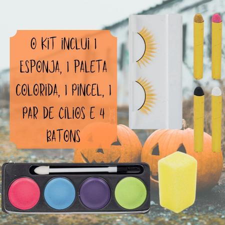 Imagem de Kit de Maquiagem Artística Halloween 8pçs c/ Cílios Coloridos