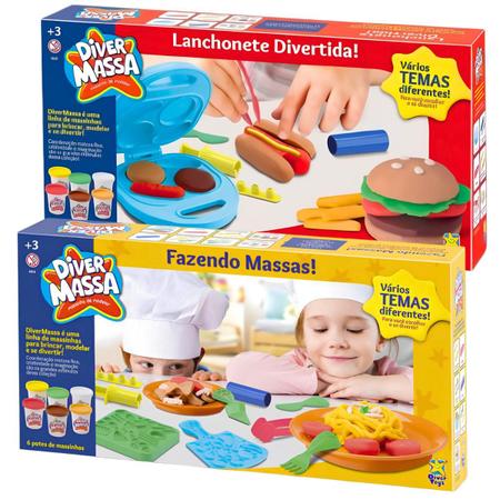 Imagem de Kit De Massinhas De Modelar Infantil Com Acessórios E Moldes De Comidinhas Massas E Hamburguer Para Crianças