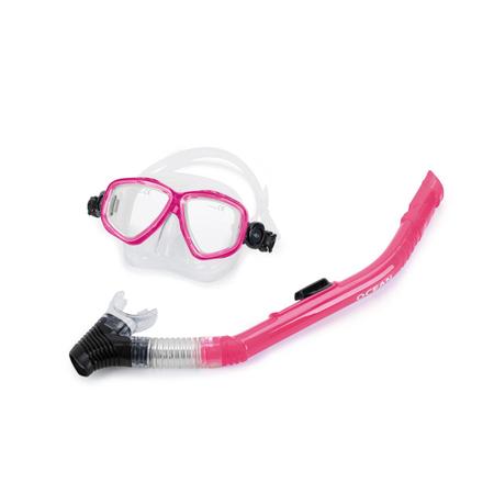 Imagem de Kit de Mergulho Adulto Rosa Máscara Óculos Snorkel Mormaii Lente Com Vidro Temperado