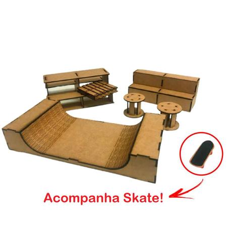 Pista Rampa Skate Dedo Para Brincar Mdf 58x15x18cm - LD Laser