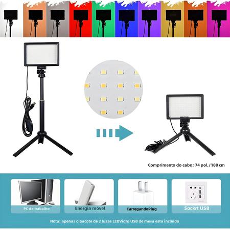 Imagem de Kit de Painel de Luz de Vídeo LED RGB com Tripé - Ideal para Fotografia e Transmissão ao Vivo