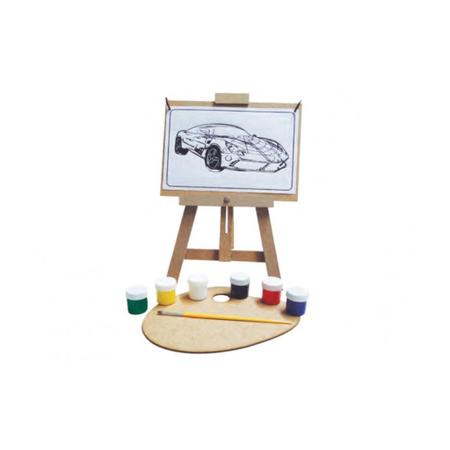 Kit Pintura Infantil no Cavalete c/ 1 Tela, 2pinceis,6guache