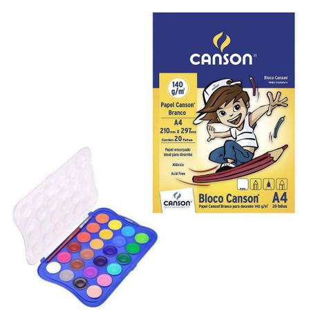 Imagem de Kit de Pintura infantil - Bloco de Desenho CANSON + Aquarela Giotto com Pincel