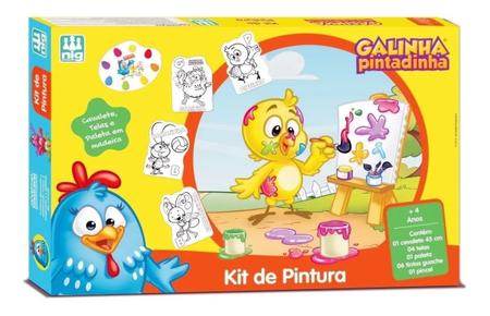 Kit Pintura Infantil no Cavalete c/ 1 Tela, 2pinceis,6guache