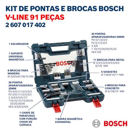 Imagem de Kit De Pontas E Brocas Em Titânio V-Line Com 91 Peças - Bosch 