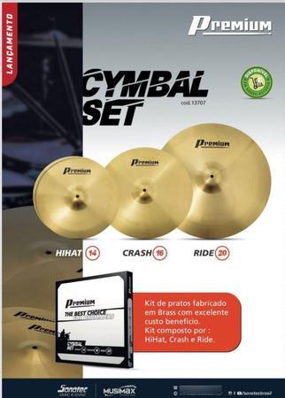 Imagem de Kit De Pratos Premium 14 16 20 Hihat Crash Ride