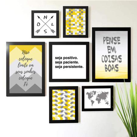 Imagem de Kit de Quadros Decorativos 7 Peças Frases Abstrato Mapa Los Quadros