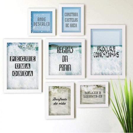 Imagem de Kit de Quadros Decorativos 7 Peças Frases Praia Surf Regras Los Quadros