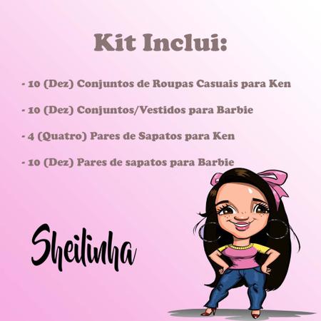 Kit De Acessórios Roupas Para Boneca Barbie e Ken - Sheilinha