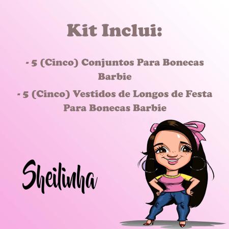 Roupinha Para Boneca Barbier Kit Com 5 Peças de Roupa Vestidos