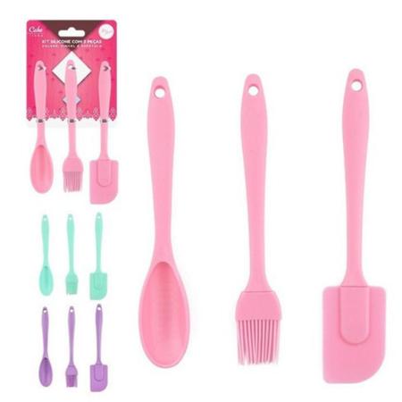 Imagem de Kit De Silicone Com Colher Pincel E Espatula 3 Peças Para Cozinha