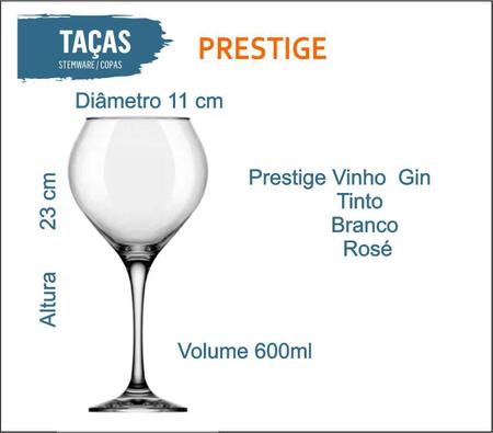 Imagem de Kit De Taças Vinho Tinto Gin Vidro Prestige 600Ml 24Uni
