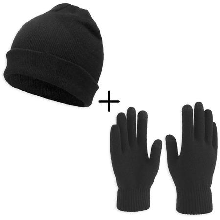 Imagem de Kit De Touca Estilo Beanie + Luva Lã Lisa Básica Premium Par