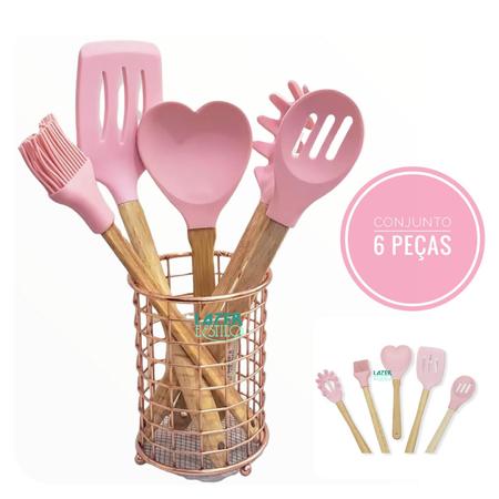 Imagem de Kit De Utensílios De Silicone Com Cabo de Bambu