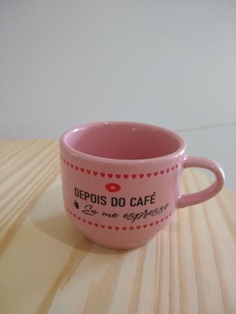 Imagem de Kit de Xícaras Empilhável 200ml Rosa Decorada Grãos de Café & Frases + Suporte