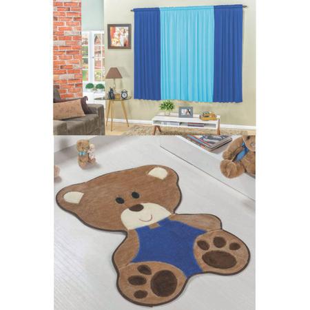 Imagem de Kit Decoração Bebê Urso p/ Quarto Infantil = Cortina 2 Metros + Tapete Pelúcia - Azul Royal