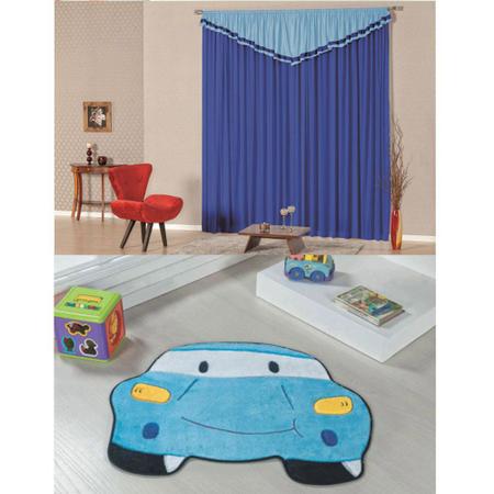 Imagem de Kit Decoração Carro p/ Quarto Infantil = Cortina Riviera 2 Metros + Tapete Pelúcia - Azul Turquesa