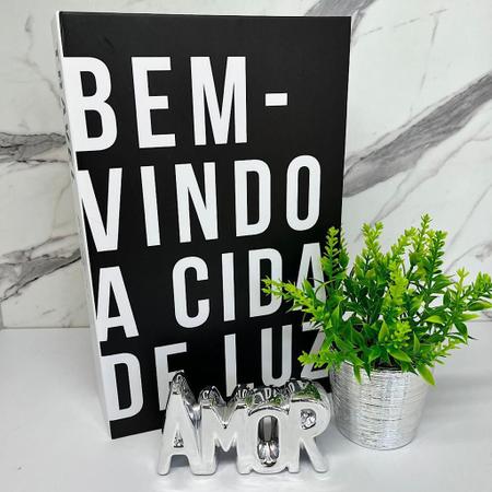 Imagem de Kit decoração livro Travel + vaso cerâmico + palavra amor