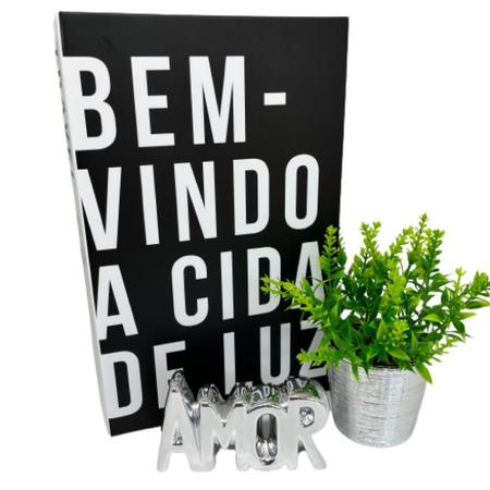 Imagem de Kit decoração livro Travel + vaso cerâmico + palavra amor