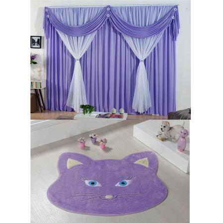 Imagem de Kit Decoração p/ Quarto Infantil = Cortina Jéssica 2 Metros + Tapete Pelúcia Gata Sofia - Lilás