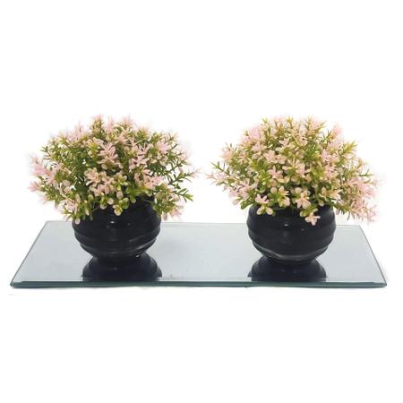 Imagem de Kit decoração plantas artificiais decorativas com base em espelho vaso vasinho falsa flor  conjunto plantartPrem2x