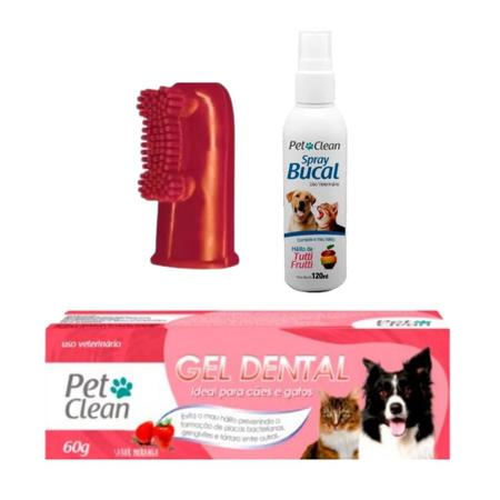 Imagem de Kit Dedeira + Pasta Dente + Spray Bucal Pet Clean Cachorro