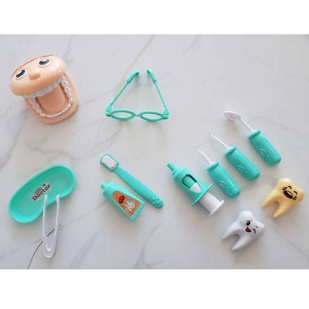 Imagem de Kit Dentista Infantil Educativo Fenix Brinquedo de Criança Dentadura 12 peças Verde Água