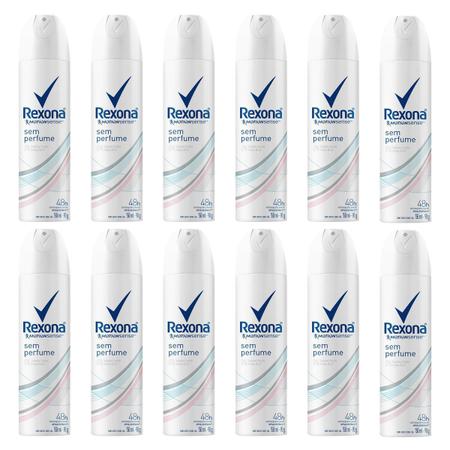 Imagem de Kit Desodorante Antitranspirante Rexona Sem Perfume Feminino Aerosol 150ml com 12 unidades