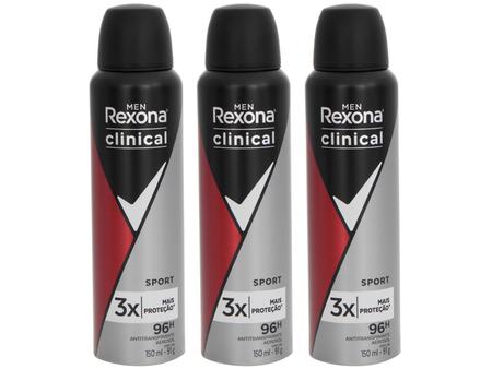 Kit 3 Unidades Desodorante Aerosol Rexona Men Clinical Sport 150ml