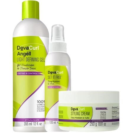 Imagem de Kit Deva Curl Gel Finalizador 355ml + Styling Cream 250g + Set It Free 120ml