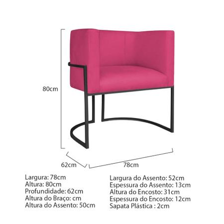 Imagem de Kit Divã Luna 160cm Lado Direito e 02 Poltronas Base de Ferro Preto Suede Pink