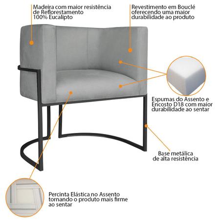 Imagem de Kit Divã Luna 160cm Lado Esquerdo e 01 Poltrona Base de Ferro Preto Bouclé