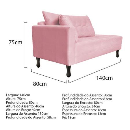 Imagem de Kit Diva Recamier Azura 140cm Lado Direito e 02 Poltronas Classic Suede - Amarena Móveis