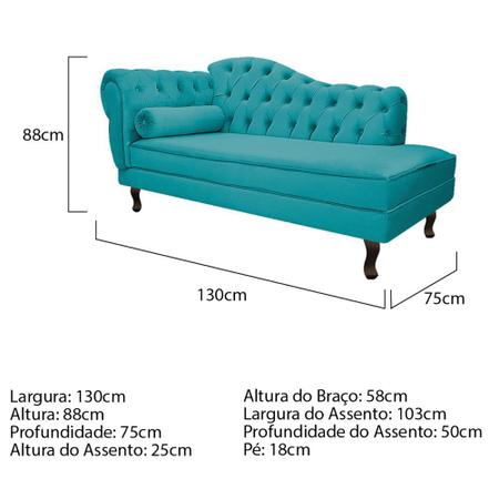 Imagem de Kit Diva Recamier Juliana130cm Lado Direito e 01 Poltrona Classic Suede Azul Turquesa - Amarena Móveis