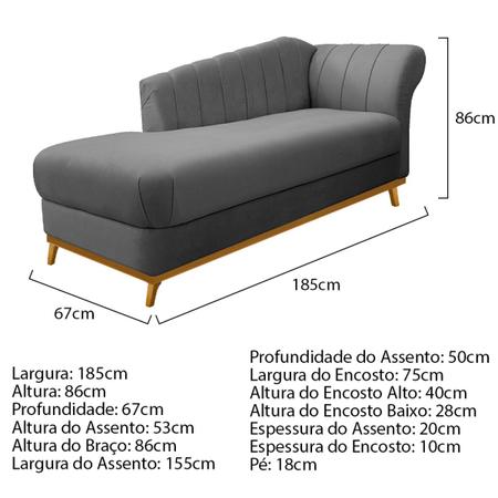 Imagem de Kit Diva Recamier Vanessa 185cm Lado Esquerdo e 02 Poltronas Laura Suede - Amarena Móveis