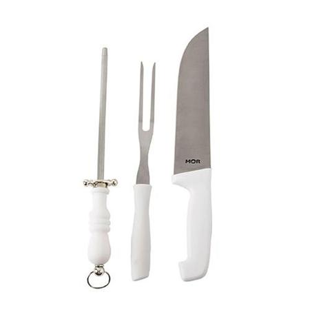 Imagem de Kit do assador faca, garfo e chaira inox - Mor